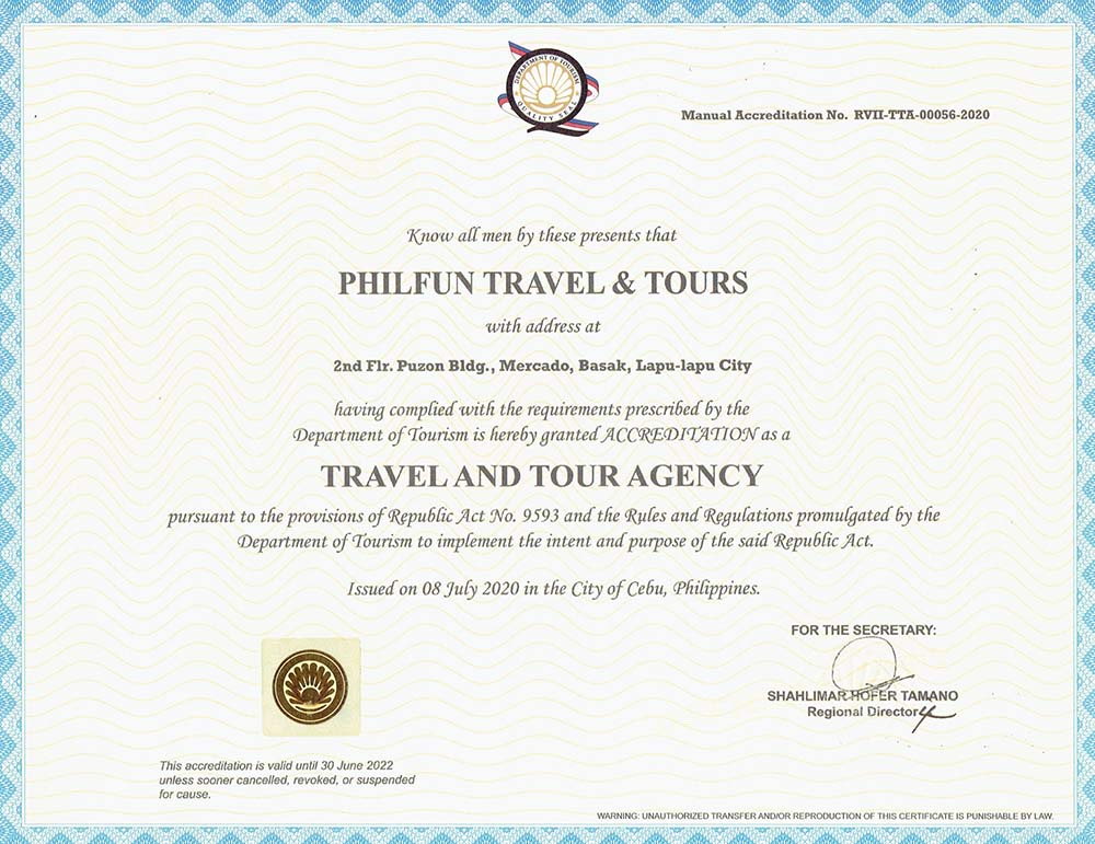аккредитация Департамента по Туризму Филиппин компании PhilFun Travel